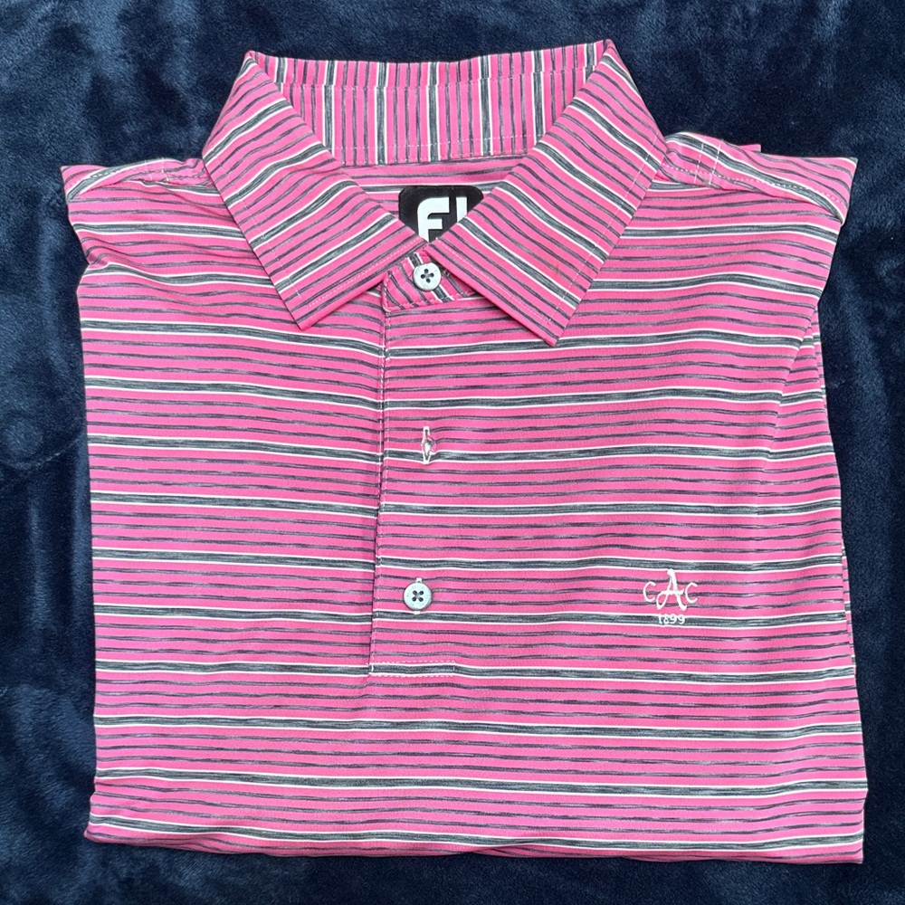 Footjoy Pink and Blue Striped Polo Shirt